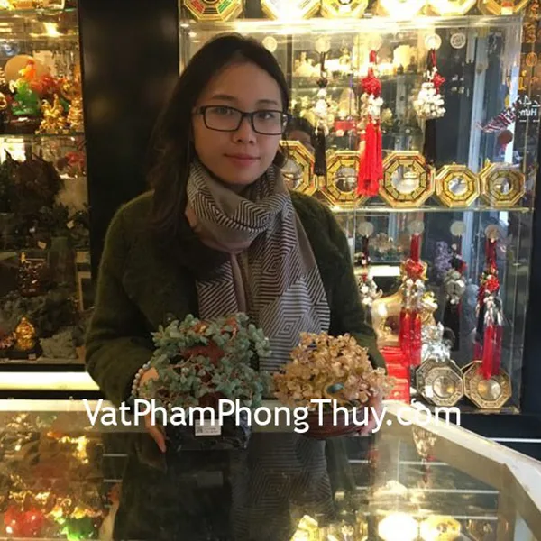 Chị Thủy - Khách hàng mua Cây tài lộc thạch anh vàng siêu nhỏ KC057, Cây tài lộc túi tiền chữ tài đông linh xanh KC095