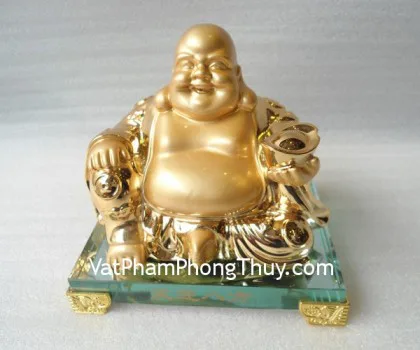 Phật di lặc vàng kim, đế gỗ vuông- Tiếu nghênh bách tài FE313