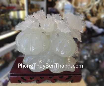 Tượng 5 quả đào+1 chim khuyên Thanh ngọc K052