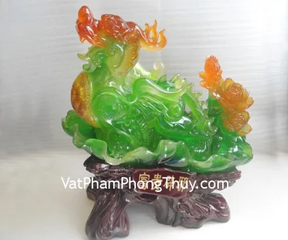Tỳ hưu xanh trên lá sen, mẫu đơn- Phú quý bích tà FE050