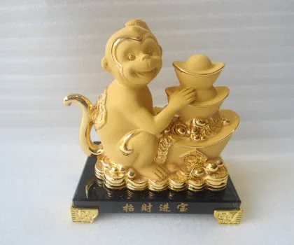 Khỉ tài lộc ôm đỉnh nguyên bảo đế thủy tinh - chiêu tài tấn bảo K063M