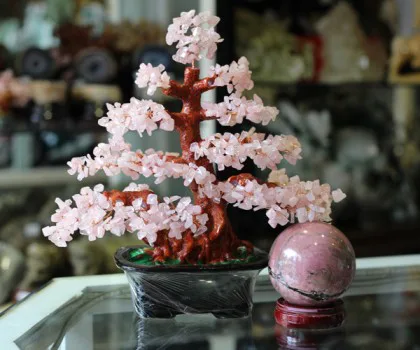 Cây tài lộc thạch anh hồng lớn ( không chữ) KC056