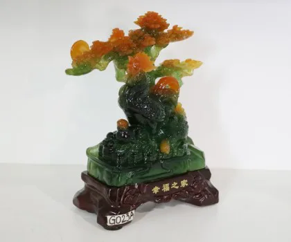 Gia đình gà bên đống kim bảo đế thủy tinh (nhỏ) - Cát tường tam bảo FG012A