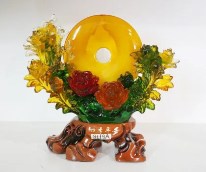 Mẫu đơn lưu ly ngũ sắc có đồng tiền bình an lớn - Tứ quý bình an FG119A