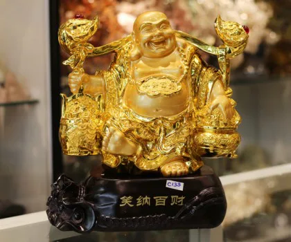 Phật di lạc vàng gánh cây như ý - Tiếu nạp bách tài FC133A