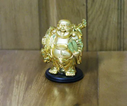 Phật di lạc vàng cam ngồi ngai vàng dán xe nhỏ FC136A