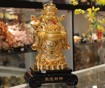 Thần tài vàng khủng ôm chậu vàng đội như ý vàng - Tụ bảo thần tài C141A