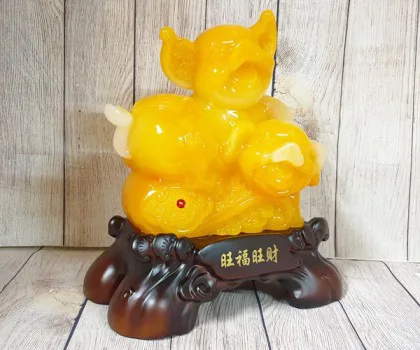 Đế tượng song tiên heo vàng ngọc trên đế như ý- Vượng Phước Vượng Tài LN017-1