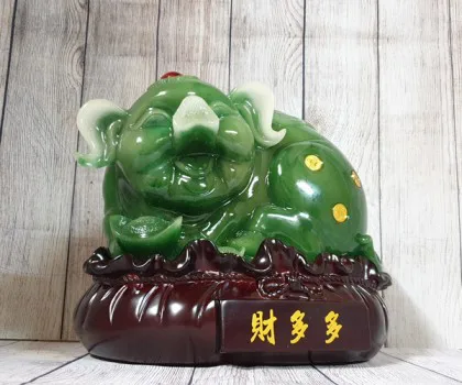 Thần tài heo xanh ngọc trên túi tài lộc gỗ lớn - Tài Đa Đa FLN024