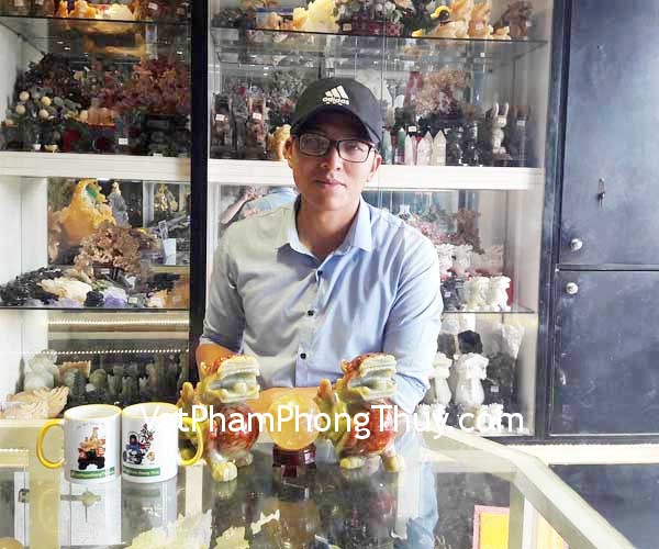 Anh Hải - khách hàng mua Cặp Tỳ hưu tiêu ngọc xanh gân huyết HM023, Quả cầu thạch anh vàng M191-1444